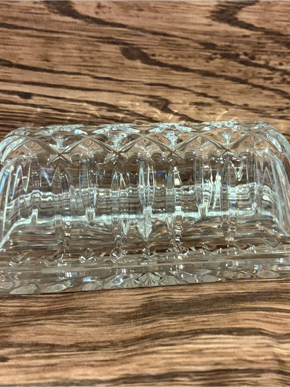 Crystal Butter Dish with Cut Pattern - Clear